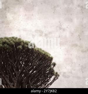 Carré élégant vieux fond de papier texturé avec Dracaena draco, l'arbre dragon des îles Canaries Banque D'Images