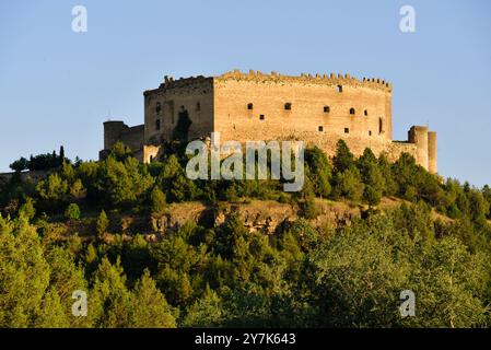 Lire vue sur le château de la ville médiévale de Pedraza dans la province de Ségovie. Banque D'Images