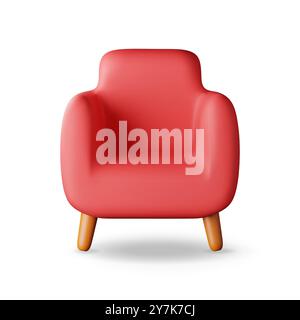 fauteuil rouge 3d avec pieds en bois isolé Illustration de Vecteur