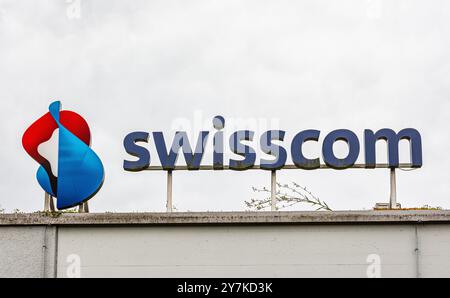 Pfungen, Suisse, 25 août 2024 : logo de la société de télécommunications Swisscom. (Photo Jonas Philippe/dieBildmanufaktur) Banque D'Images