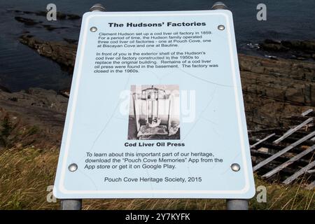 Panneau d'information sur les usines Hudsons à Pouch Cove, Terre-Neuve-et-Labrador, Canada Banque D'Images