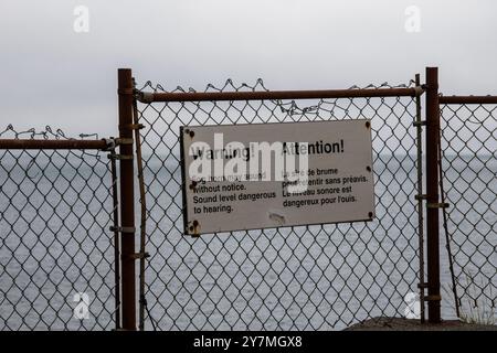 Un signe d'avertissement de klaxon de brouillard peut retentir à Fort Amherst dans le quartier John's, Newfoundland & Labrador, Canada Banque D'Images