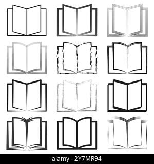 Icônes de livre ouvert. Collection de styles variés. Symboles de lecture simples. Illustrations d'esquisse et de contour. Illustration de Vecteur