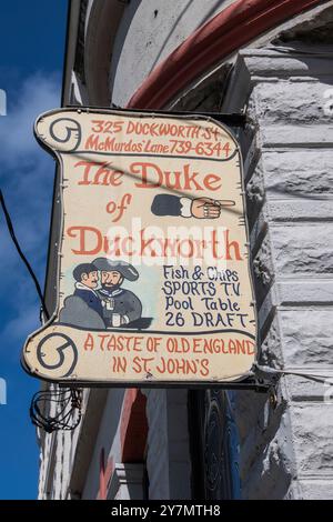 Le panneau de pub Duke of Duckworth sur Duckworth Street dans le centre-ville de John's, Terre-Neuve-et-Labrador, Canada Banque D'Images