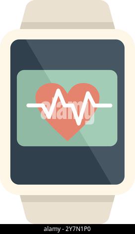 Smartwatch montrant l'icône de fréquence de battement de coeur sur l'écran, appareil portable pour surveiller l'état de santé Illustration de Vecteur