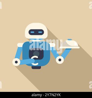 Robot serveur convivial servant de la nourriture tenant un plateau couvert, parfait pour les projets liés à l'automatisation dans l'industrie alimentaire Illustration de Vecteur