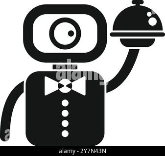 Vecteur simple d'un robot serveur tenant un plateau de service couvert, parfait pour les projets liés à la robotique, au service et à l'avenir de la restauration Illustration de Vecteur