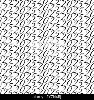 Modèle sans couture de 2025 numéros. Texture de fond de salutation du nouvel an dans un style minimaliste à la mode. Isolé sur blanc Outline Vector illustration cartes thématiques, affiche, dépliant, étiquette ou web, icône, promo Illustration de Vecteur