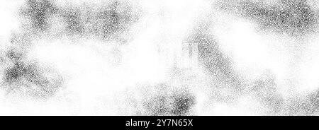 Texture dégradé de nuages de fumée pointillés. Fond de grain de fumée de fluide grunge. Fond d'écran de travail à points de brume de bruit graveleux. Des points noirs et blancs, des taches, des particules de sable ou des granulés recouvrent la toile de fond. Vecteur Illustration de Vecteur