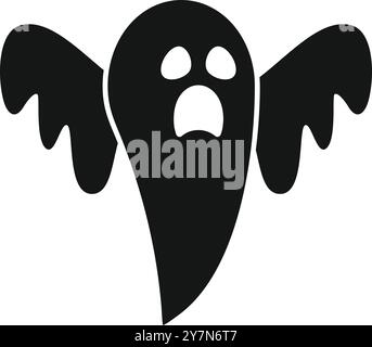 Illustration simple en noir et blanc d'un fantôme de bande dessinée volant et criant avec sa bouche ouverte Illustration de Vecteur