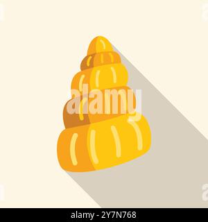 Coquillage en spirale jaune projetant une longue ombre, dans un design plat minimaliste Illustration de Vecteur