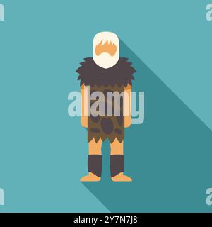 Homme des cavernes de dessin animé avec une longue barbe porte des vêtements en peau d'animal Illustration de Vecteur