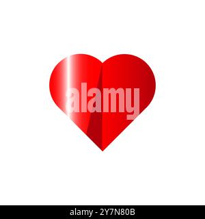 Icône de vecteur cœur 3D. Cœur d'amour brillant romantique rouge pour les cartes de voeux et d'invitation de saint-valentin ou pour l'affiche de bannière de célébration isolé sur blanc Illustration de Vecteur