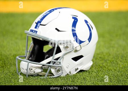 Indianapolis, Indiana, États-Unis. 29 septembre 2024. 29 septembre 2024 : casque Colts lors des Pittsburgh Steelers vs Indianapolis Colts au Lucas Oil Stadium à Indianapolis IN. Brook Ward/apparent Media Group (crédit image : © AMG/AMG via ZUMA Press Wire) USAGE ÉDITORIAL SEULEMENT! Non destiné à UN USAGE commercial ! Banque D'Images