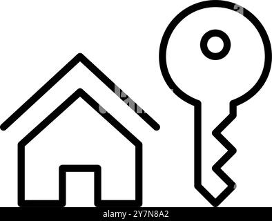 Maison et clé. Accès immobilier. Processus d'achat, de vente ou de location de biens immobiliers. Propriété. Pixel Perfect, icône de vecteur de contour modifiable Illustration de Vecteur