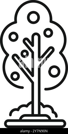 Icône vectorielle noire et blanche simple d'un arbre avec une couronne ronde poussant dans le sol Illustration de Vecteur