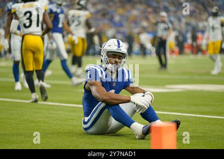 Indianapolis, Indiana, États-Unis. 29 septembre 2024. 29 septembre 2024 : Josh Downs #1 lors des Steelers vs Indianapolis Colts de Pittsburgh au Lucas Oil Stadium à Indianapolis IN. Brook Ward/apparent Media Group (crédit image : © AMG/AMG via ZUMA Press Wire) USAGE ÉDITORIAL SEULEMENT! Non destiné à UN USAGE commercial ! Banque D'Images