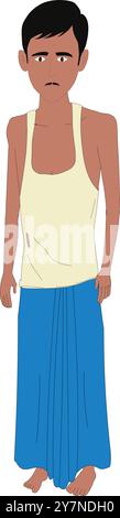 Personnage de dessin animé Indian Village Man portant un banyan et un lungi. Village Guy debout vue de face isolé personnage vecteur desig Illustration de Vecteur