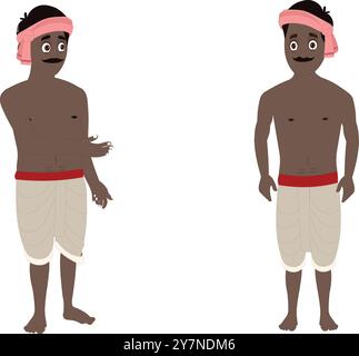 Village indien pauvre personnage fermier set pour dessin animé. Feuille modèle de l'agriculteur. Homme de village indien portant dhoti Illustration de Vecteur
