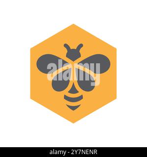 Logo vectoriel de miel et d'apiculture. Icône de vecteur de nid d'abeille et d'abeille. Illustration de Vecteur