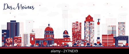 Abstrait des Moines USA skyline de la ville avec bâtiments de couleur. Illustration vectorielle. Voyage d'affaires et concept de tourisme avec architecture historique. Illustration de Vecteur