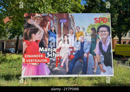 Manja Schüle, SPD, affiche électorale pour l'élection de l'État de Brandebourg le 22 septembre 2024, Potsdam, Brandebourg, Allemagne, Wahlplakat zur Landtags Banque D'Images