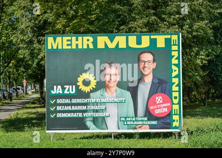 Antje Töpfer et Benjamin Raschke, les Verts, affiche électorale pour l'élection de l'État de Brandebourg le 22 septembre 2024, Potsdam, Brandebourg, germe Banque D'Images