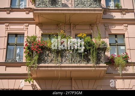 Balcon vert, bâtiment ancien, Kopischstraße, Kreuzberg, Berlin, Allemagne, Grüner Balkon, Altbau, Deutschland Banque D'Images