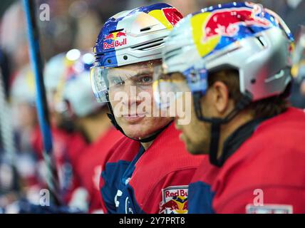 Benjamin Smith, EHC RB MUC 12 dans le match amical du Global Series Challenge EHC RB MUENCHEN - BUFFALO SABRES 0-5 au SAP Garden à Munich, Allemagne, le 27 septembre 2024. Saison 2024/2025, Journée x, photographe : ddp images / STAR-images Banque D'Images