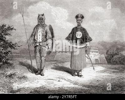 Un soldat tigre de guerre chinois et courageux, 19ème siècle. Extrait du Tour du monde, paru à Paris, 1860. Banque D'Images