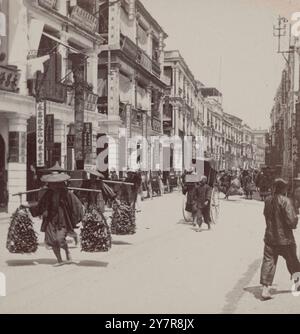 Photographie vintage de Queen Street, Hong Kong, Chine Banque D'Images