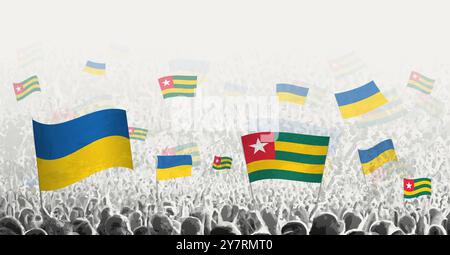 Des gens brandissent le drapeau du Togo et de l'Ukraine, symbolisant la solidarité du Togo envers l'Ukraine. Illustration vectorielle. Illustration de Vecteur