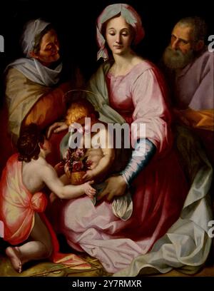 La Sainte famille avec Sainte Elisabeth et le jeune Saint Jean Baptiste, par Giovan Battista Naldini, Fiesole 1537 – Florence 1591, 16ème - 17ème siècle, Italie, Italien. Banque D'Images