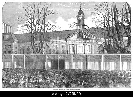 LE GRAND CORTÈGE FUNÈBRE DU DUC DE WELLINGTONLe couchage dans l'état du duc de Wellington à l'hôpital de Chelsea, Londres, Angleterre. La foule qui entre à The Gate, Chelsea Hospital, Londres, Angleterre. 20 novembre 1852 Banque D'Images