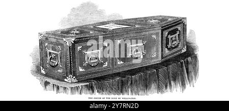 LE GRAND CORTÈGE FUNÈBRE DU DUC DE WELLINGTONLe cercueil du duc de Wellington à l'hôpital de Chelsea, Londres, Angleterre. 20 novembre 1852 Banque D'Images