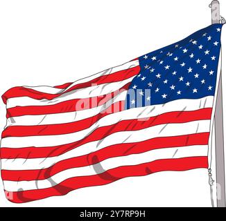 Drapeau des États-Unis agitant au vent, drapeau américain, agitant drapeau des États-Unis d'Amérique, illustration du drapeau américain ondulé pour le jour de l'indépendance Illustration de Vecteur