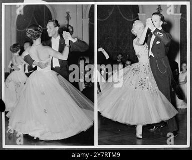 UN COUPLE ALLEMAND REMPORTE LE TOURNOI DE DANSE 15.7,53. Sept pays européens ont participé à un tournoi international de danse amateur organisé vendredi à Hambourg. Photo montre à gauche - le couple gagnant Detlef Hegemann et Ursula Kaemmerer d'Allemagne. A droite - le couple anglais, Sammy Harris et Pearl Rudd, qui est arrivé deuxième. 15 juillet 1953 Banque D'Images