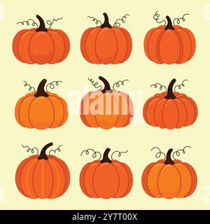 Ensemble de citrouilles de différentes formes, tailles et couleurs Illustration de Vecteur