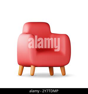 fauteuil rouge 3d avec pieds en bois isolé Illustration de Vecteur