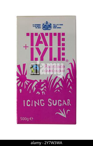 Paquet de sucre de canne Tate et Lyle sucre glace - symbole du logo Fairtrade Fair Trade isolé sur fond blanc Banque D'Images