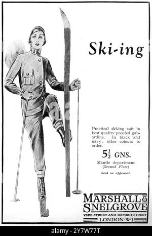 Publicités pour Marshall et Snelgrove Skiing fashion, telles que parues dans The Illustrated London News.8 novembre 1930 Banque D'Images