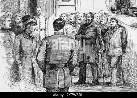 Jack l'Éventreur - East End meurtres 1888Trouvez pour identifier un meurtrier supposé dans un poste de police de Whitechapel. Police Sketches with the police in the East End, London détail de l'Illustrated London News daté du 13 octobre 1888 L'article souligne la pénurie de ressources policières et les illustrations de H.C. Seppings Wright montrent que la police arrête des vagabonds et des hommes sans abri comme suspects pour identification. Banque D'Images