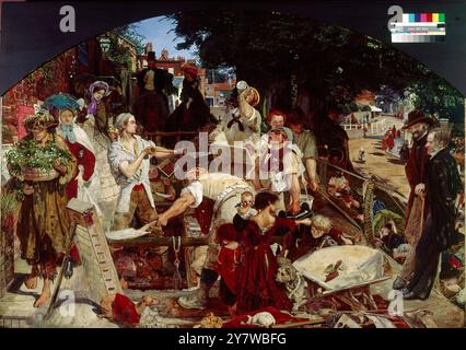 In the Sweat of the face Shalt Thou Eat Bread work - par Ford Maddox Brown (terminé en 1868) Ford Madox Brown (16 avril 1821 - 6 octobre 1893) était un peintre anglais de sujets moraux et historiques, remarquable pour sa version distinctement graphique et souvent hogarthienne du style préraphaélite. Bien qu'il ait été étroitement associé à la Fraternité préraphaélite, il n'en a jamais été membre. La peinture la plus importante de Brown est Work (1852-1865), qu'il montre lors d'une exposition spéciale. Il a tenté de décrire la totalité de l'expérience sociale du milieu victorien dans une seule image, représentant ' Banque D'Images