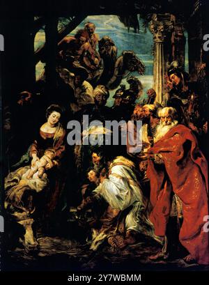 Adoration des Mages - 1624 par Rubens, Peter Paul (1577-1640) au Koninklijk Museum voor Schone Kunsten, Anvers Pieter Pauwel (Peter Paul) Rubens (28 juin 1577 - 30 mai 1640) était un artiste flamand, considéré par beaucoup comme l'un des plus grands peintres de l'histoire de l'art européen, un maître du style baroque et le peintre flamand le plus important du XVIIe siècle. ©TopFoto Banque D'Images