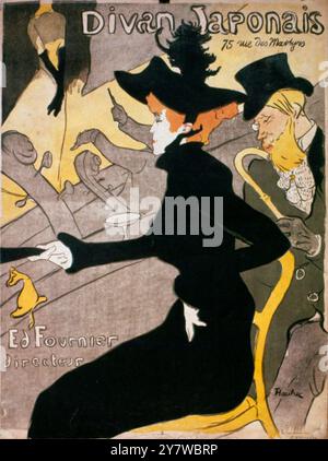 Affiche publicitaire 'le Divan Japonais', 1892 (litho) artiste Toulouse-Lautrec, Henri de (1864-1901) lieu Bibliotheque nationale, Paris, France - ou San Diego Museum of Art, USA affiche montrant une scène dans le Divan Japonais, un cabaret populaire à Montmartre au début du siècle dernier. Commandée par Edouard Fournier, propriétaire de la discothèque éphémère Divan Japonais de Montmartre, cette affiche énigmatique illustre de nombreux changements stylistiques survenus dans l’art français dans les années 1890 Utilisant des couleurs vives et une perspective japonaise agitée, Toulouse-Lautrec présente une scène des deux g Banque D'Images