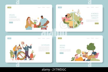 Journée mondiale végétalienne. Célébrer la vie végétale et le bien-être animal. Cuisine végétalienne, monde sans cruauté, style de vie éthique et repas en plein air. Illustration vectorielle. Illustration de Vecteur