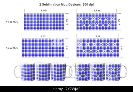 Ensemble de 2 motifs gonflés à carreaux de Buffalo Puffy. Modèle de sublimation pour tasse à café de 11 oz et 15 oz. Banque D'Images