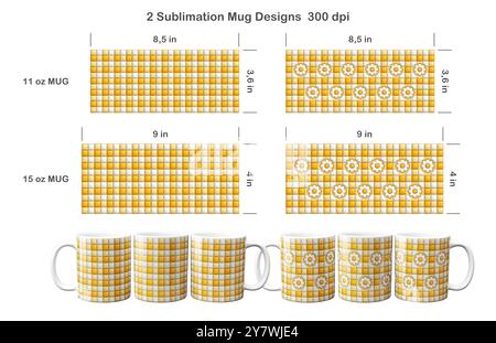 Ensemble de 2 motifs gonflés à carreaux de Buffalo Puffy. Modèle de sublimation pour tasse à café de 11 oz et 15 oz. Banque D'Images