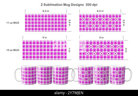 Ensemble de 2 motifs gonflés à carreaux de Buffalo Puffy. Modèle de sublimation pour tasse à café de 11 oz et 15 oz. Banque D'Images