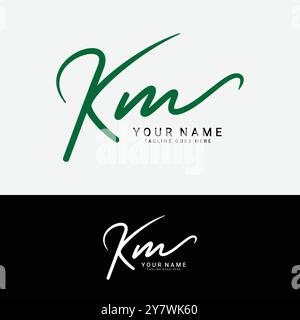 K, M, KM lettre initiale logo. Logo de signature manuscrite Alphabet KM Illustration de Vecteur
